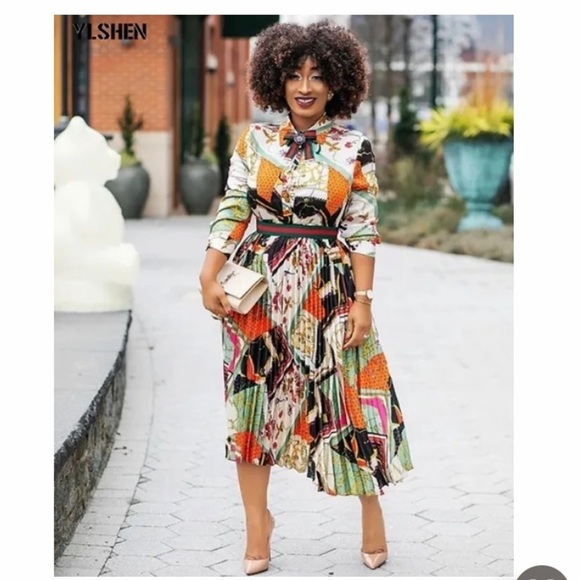Dalia MacPhee Midi Floral Print Dress Pleated Detailing Ling Sleeves NWOT - Picture 9 of 15